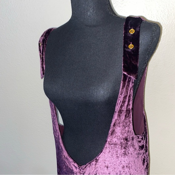 Anthropologie by MAEVE Plum Purple Velvet Overalls Jumpsuit Wide leg Boho Small - Picture 8 of 9